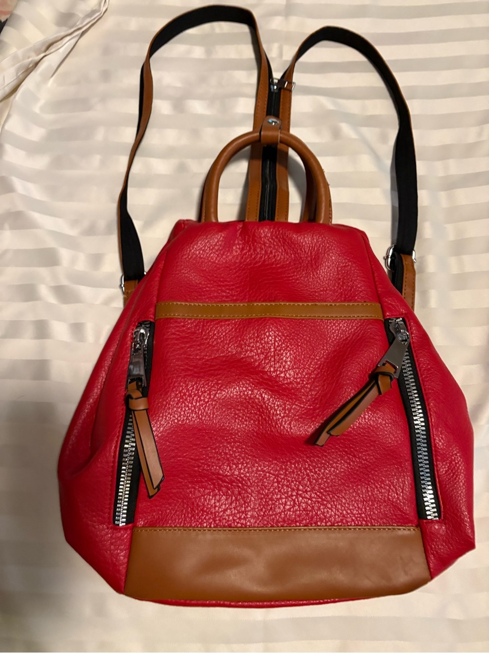 Red and Tan Women’s Backpack Handbag - Fashionable Everyday Bag